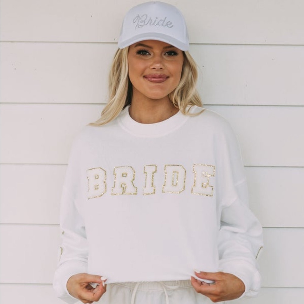 These three cropped long sleeve bride sweatshirt